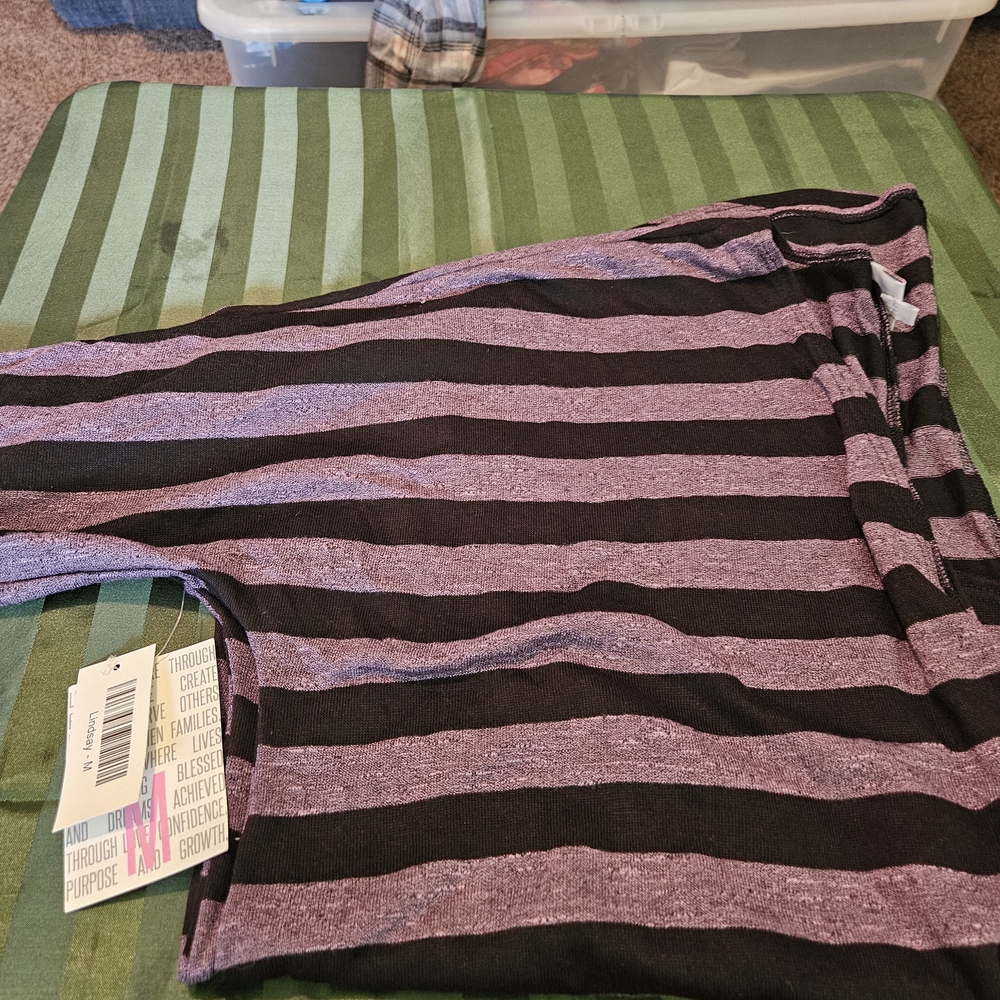 LuLaRoe Lindsey Black and Purple Striped Kimono